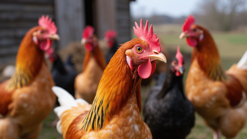 Colorful Sex-link Chicken Varieties in a farm setting
